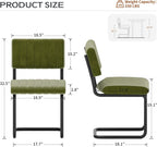 Mid Century Velvet Dining Chairs, Green Dining Chairs Set of 4, Modern Armless Side Chair, Cantilevered Back, Comfy Seat, Metal Legs, Industrial for Kitchen, Restaurant, Living Room, Olive