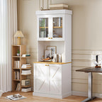 ivaniti 71" Tall Farmhouse Kitchen Pantry, Large Storage Cabinet with Glass Doors, Freestanding Coffee Bar Hutch with Microwave Stand, Adjustable Shelves for Kitchen and Living Room, White
