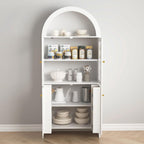 Spaco 69" Tall Arched Kitchen Pantry Cabinet with Led Lights,Wood Fluted Kitchen Storage Cabinet with 5-Tiers Storage Shelves,Modern Versatile Cupboard with Glass Doors for Dining Room. (White)