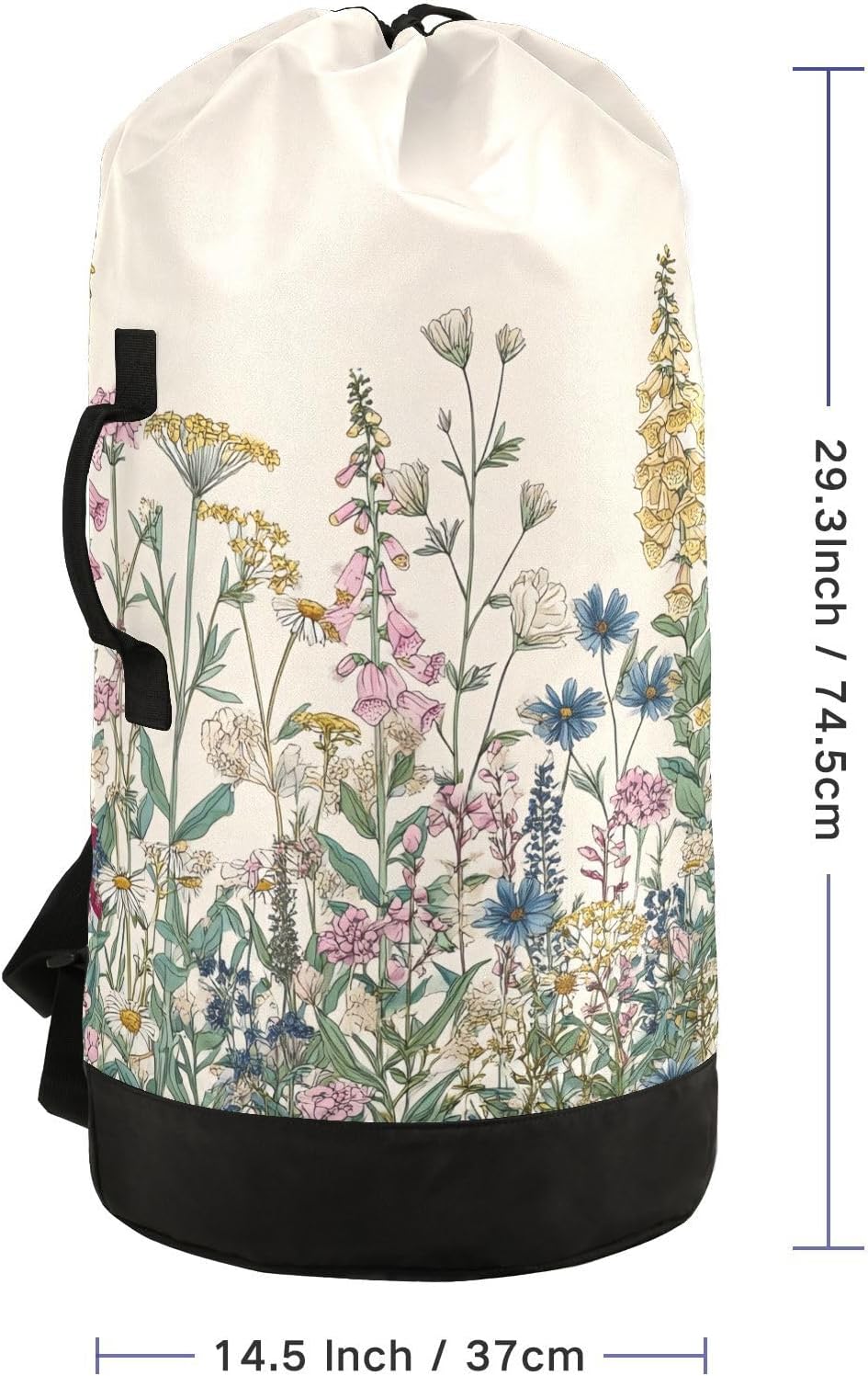 Flower Leaves Beige Laundry Bag Backpack Dirty Clothes Organizer With Strap and Handles Washable for College Travel Camp Dorm Essentials