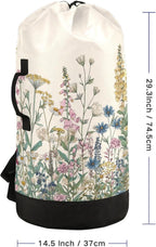 Flower Leaves Beige Laundry Bag Backpack Dirty Clothes Organizer With Strap and Handles Washable for College Travel Camp Dorm Essentials