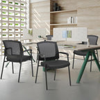 CLATINA Stacking Chairs Set of 4, Stackable Waiting Room Chairs No Wheels with Armrest, Ergonomic Mesh Office Reception Guest Chair for Home Conference Lobby Church School Meeting Training, Black