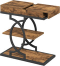 YATINEY End Table, 4-Tier Side Table with Hidden Drawer for Living Room | Storage Shelves, Sturdy Curved Metal Frame, Retro Panels, Stylish Design,Wooden Nightstand