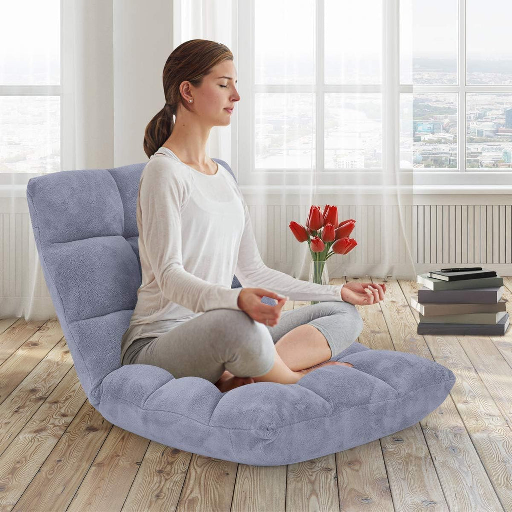 14-Position Floor Chair, Adjustable Folding Gaming Lazy Sofa With Cushion, Meditation Back Support for Reading, Bedroom, Living Room - Adults and Kids (Grey)