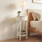 COSIEST Tall Nightstand with Drawer, Tall Side Table, 2 Tier Round End Table for Living Room, 28'' Accent Table for Corners, Beige