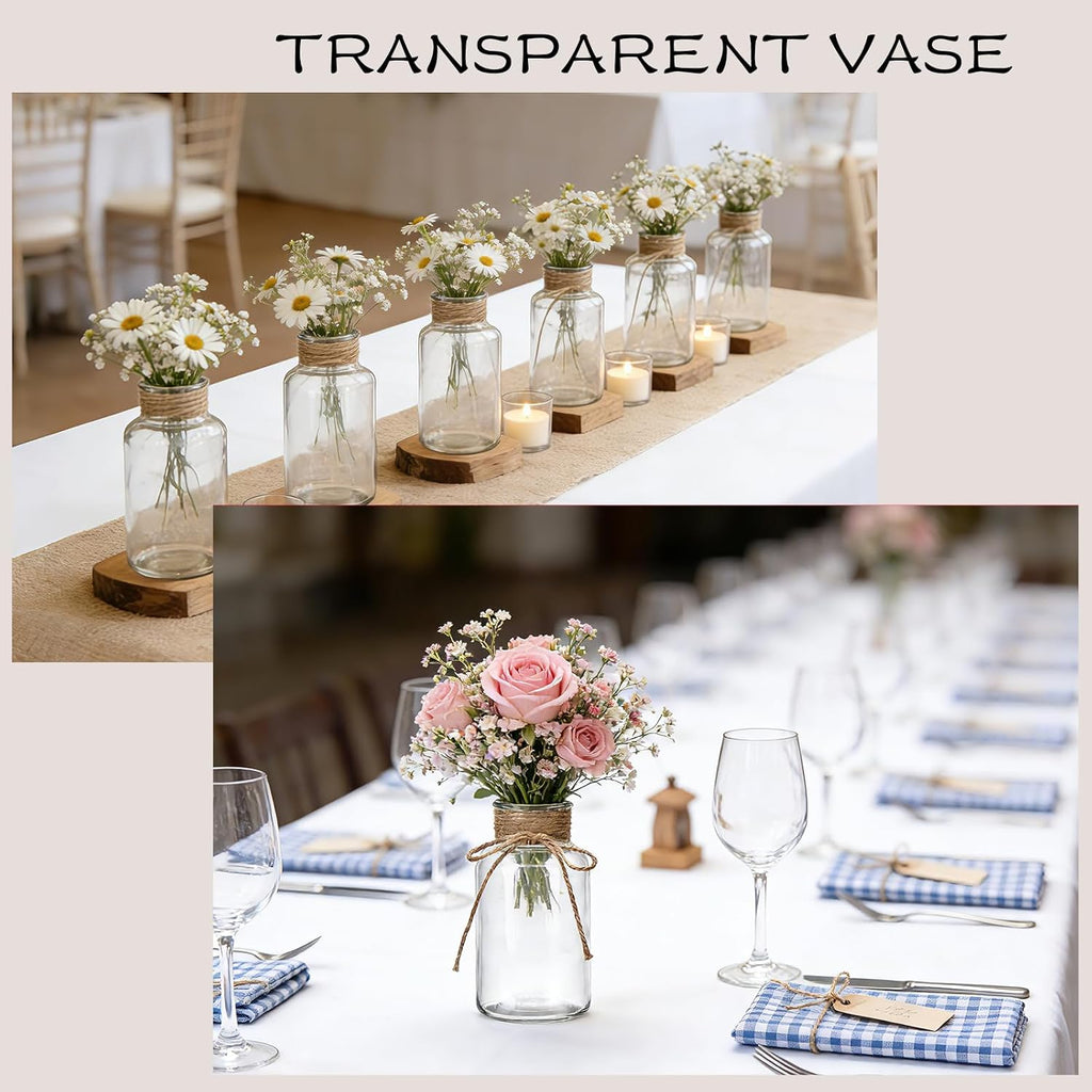 12 Pack Glass Flower Vases with Rope,Brajttt Vintage Bud Vases in Bulk,Mason Jars for Centerpieces,Flower Vase for Centerpieces and Tag for Weddings,Home Decor & DIY Projects