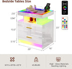 WOOVIVS Smart Nightstand with RGB Lights&Charging Station for Bedroom-White
