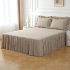 Silnuo Taupe/White Plaid Bed Skirt Washed Cotton Shabby Gingham Checkered Dust Ruffle King Size 14" Bedding(1 Bed Skirt Only)