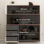 AGOTENI Large Kitchen Hutch Cabinet, Storage Cupboard Pantry with 3 Metal Doors, 3 Drawers & Microwave Shelf, for Kitchen Open Storage, Oak (59" W x 15.7" D x 68.5" H)