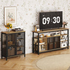 BON AUGURE Coffee Bar Cabinet with Storage for Home Kitchen, Rustic Liquor Cabinet for Entryway, Small Industrial Buffet Sideboard Cabinets for Dining Room (Vintage Oak)
