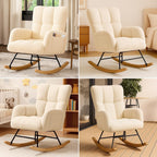 COMHOMA Nursery Rocking Chair, Teddy Upholstered Glider Rocking Chair with Side Pockets, Accent Chair with High Backrest Reading Chair for Adult, Nursery, Bedroom, Living Room,Offices(Beige)