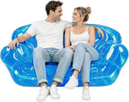 Double Seat Inflatable Couch Blow Up Couch for Camping, Outdoor Transparent Inflatable Sofa, Folding Portable Air Couches, Beach Blow Up Lounger Furniture for Adults Indoor Use for Movie Night Blue
