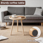 Small Rattan Side Table, Round Side Table for Living Room, Boho Wicker Coffee Table, Wooden Accent Table for Bedroom, Balcony, Small Space, Home Decor