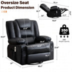 MAHOMICO Swivel Rocker Recliner Chair with Vibration Massage and Heat for Living Room,with Rocking Function and Side Pocket, PU Leather USB Charge Port,2 Cup Holders