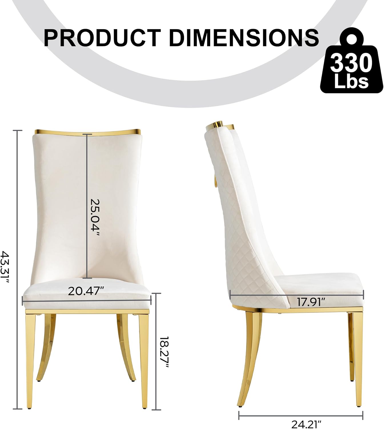 RGZ Modern High Back Upholstered Dining Chairs Set of 8, Beige Velvet Kitchen Side Chairs, Luxury Dining Accent Chairs with Comfy Cushion, Golden Stainless Steel Legs for Dining Room Home(Only Chairs)