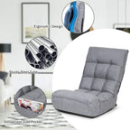 Giantex Floor Chairs for Adults with 4-Position Adjustable Back, 6-Position Adjustable Headrest, Side Pocket, No Assembly Required, Banana Chair, Folding Floor Gaming Chair, Grey