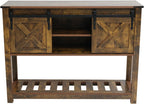 Entryway Table with Storage, Farmhouse Buffet Cabinet Coffee Bar Kitchen Island with Sliding Barn Doors & Shelves, Console Table for Kitchen, Dining Room, Living Room, Brown