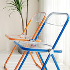 Modern Clear Acrylic Folding Chairs Transparent Plastic Construction for Living Room Unique Style Green Seat(Red)