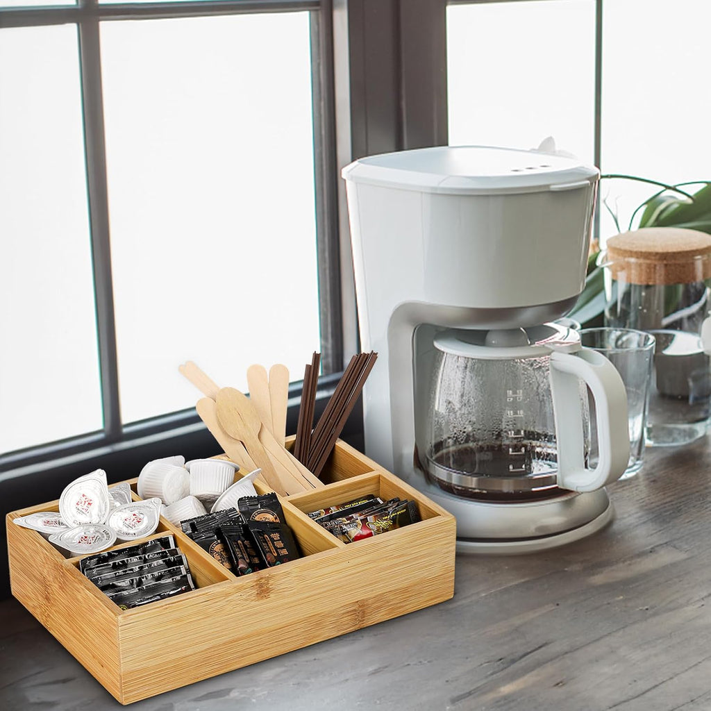 Dicunoy 2 Pack Bamboo Tea Bag Organizers, Wood Tea Bag Storage for Drawers with 6 Roomy Compartments, Sturdy Tea Chest Boxes for Shelf, Coffee Station, Sugar Packet, Sweeteners, Small Packets