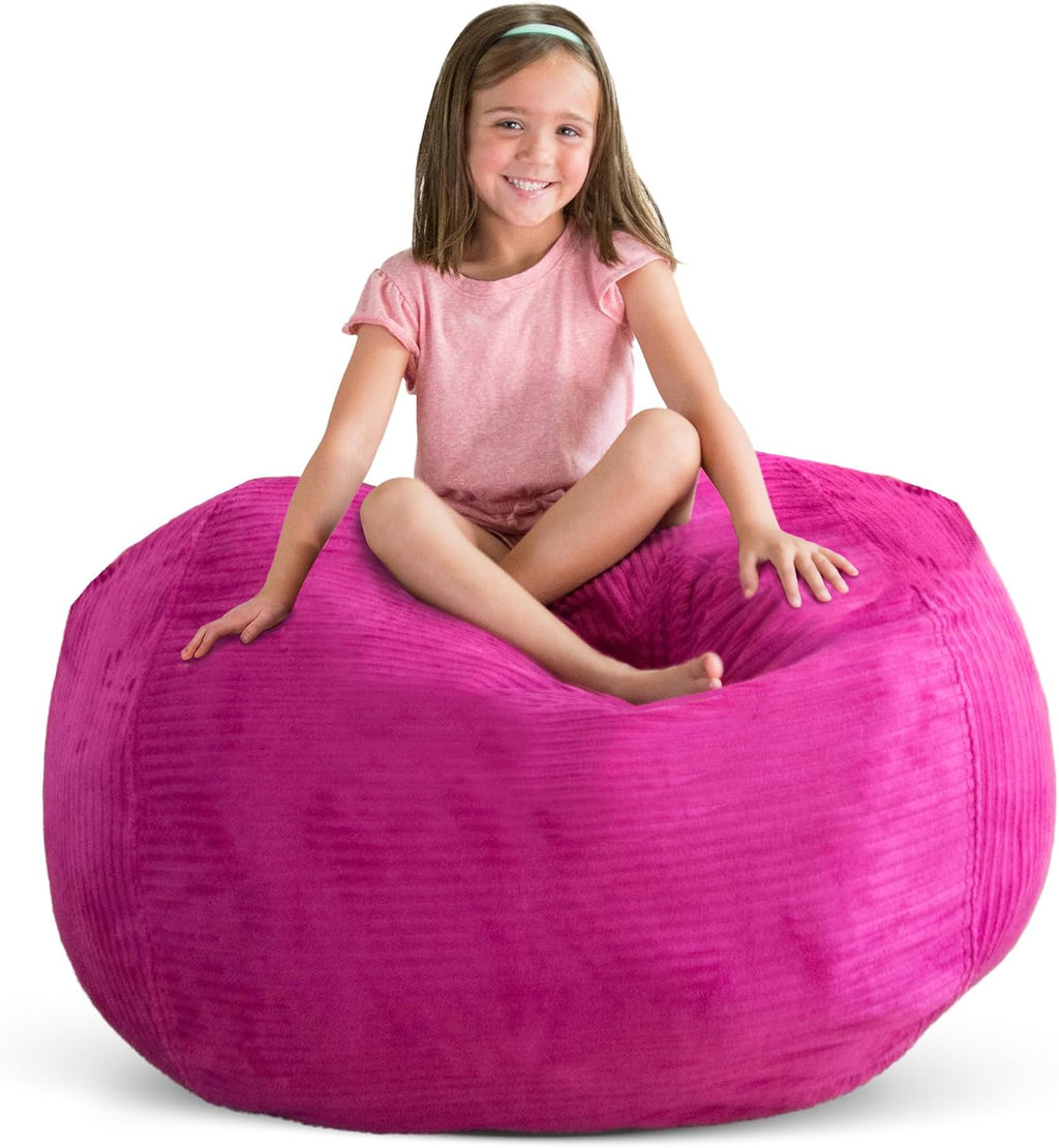 Creative QT Stuff ’n Sit Extra Large 38’’ Bean Bag Storage Cover for Stuffed Animals & Toys, Giant Beanbag Chair for Kids Ages 3-14, Bedroom Organizer, Hot Pink Corduroy