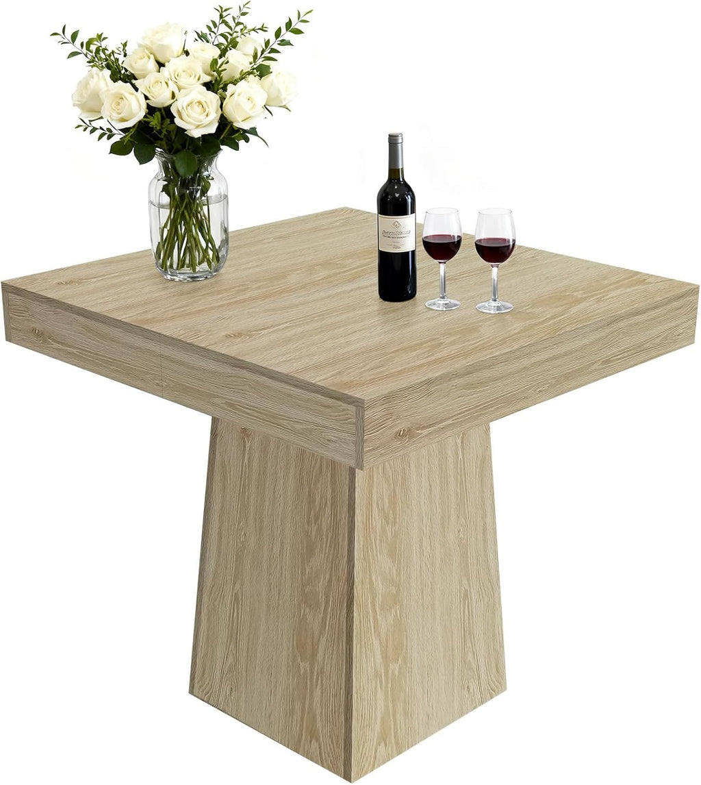 Modern Farmhouse Square Dining Table for 4 – 31.5'' Compact Wooden Pedestal – Restaurant Dining Furniture for Apartment, Living Room, Small Spaces – Natural Wood YS042 Matte Surface