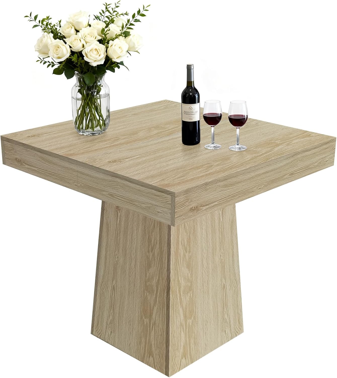 Modern Farmhouse Square Dining Table for 4 – 31.5'' Compact Wooden Pedestal – Restaurant Dining Furniture for Apartment, Living Room, Small Spaces – Natural Wood YS042 Matte Surface