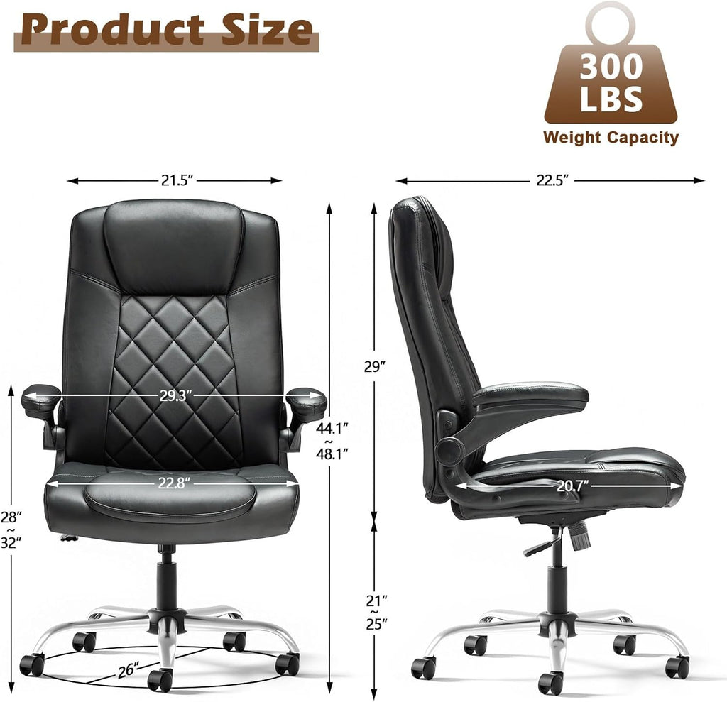 ZZW Executive Office Chair w/Flip-Up Arms Managerial Home Desk Chair w/Lumbar Support Adjustable PU Leather Ergonomic Computer Chair