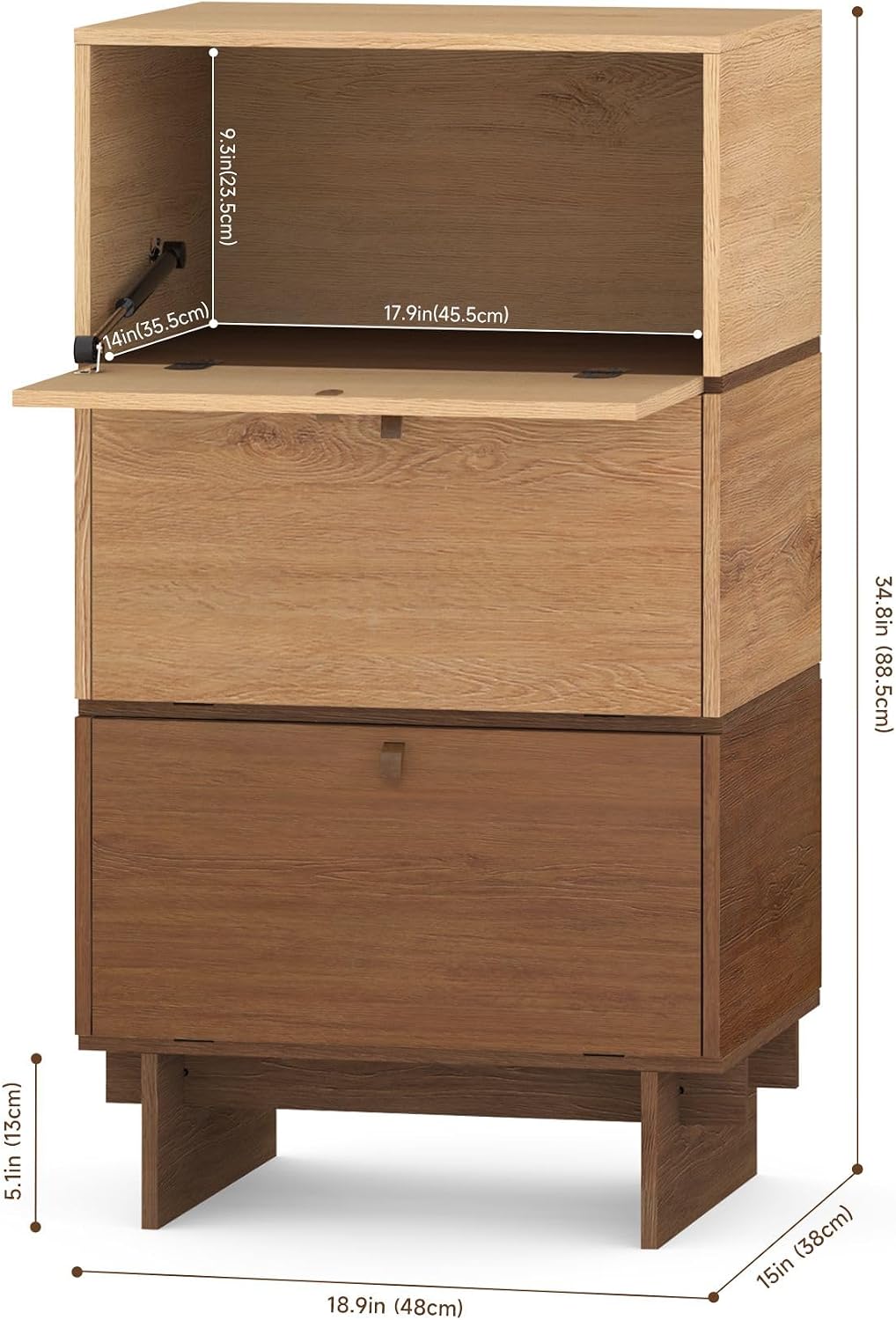 Storage Cabinet, Sideboard Buffet Cabinet with 3 Doors, Side Table with Storage for Kitchen, Living Room, W18.9xD15xH34.8, Oak Trio Color