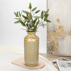 Flower Vase Rustic Metal Vases, 16" Gold Vintage Pattern Vase for Farmhouse Home Décor Artificial Flowers and Centerpieces
