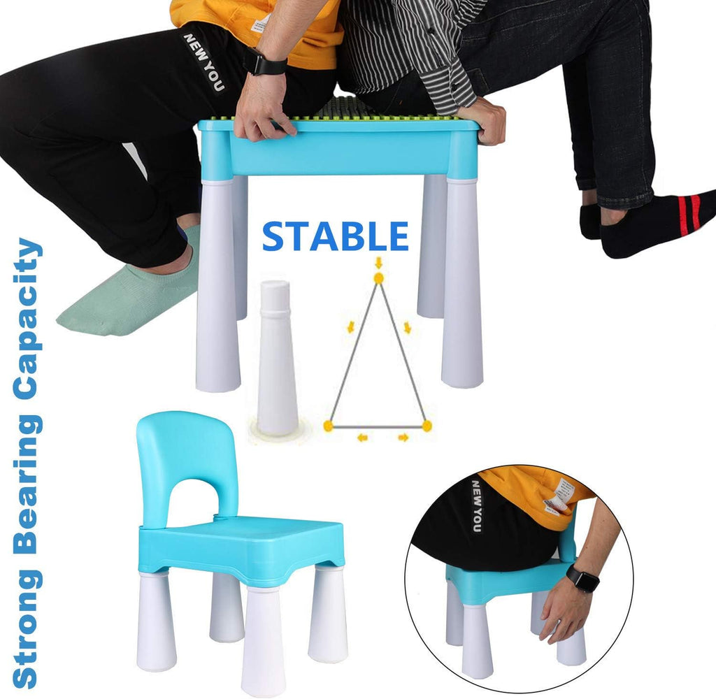 5-in-1 Toddler Table and Chair Set with 128PCS Building Blocks, Kids Activity Table Flip Top for Art, Sand & Water Play, Leak-Proof Design, Includes 1 Sturdy Chair, ASTM Certified, Gift for Ages 2-4