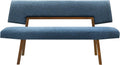 Channell Wood Dining Bench in Walnut Finish with Blue Fabric
