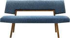Channell Wood Dining Bench in Walnut Finish with Blue Fabric