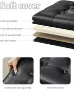 Bsketa Storage Ottoman, Folding Foot Stool with Thicker Foam Padded Seat Small Leather Storage Ottoman Bench Foot Rest for Living Room Foldable Coffee Table 17x13x13in,Black