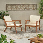 Saiveina Outdoor Acacia Wood Club Chairs with Cushions (Set of 2)