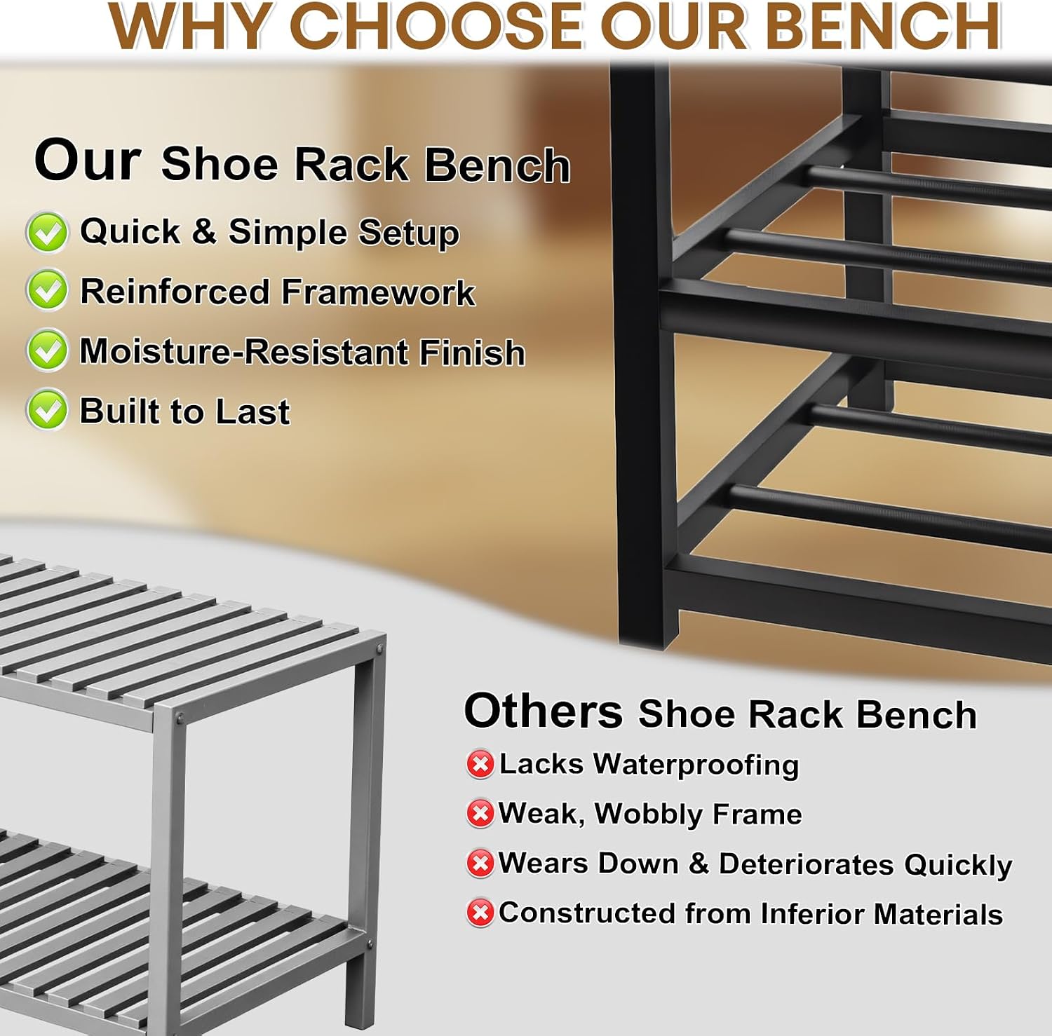 Small Shoe Rack Bench, Shoe Storage Bench for Entryway, Stable Shoe Organizer for Entryway, Bench Seat Holds Up to 300 lb Storage Organizer, (17"x 10"x 16", L x W x H)