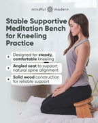 Mindful Modern Folding Meditation Bench - Bamboo Kneeling Stool with Locking Magnetic Hinges - Portable Cross Legged Folding Seiza Chair w/Travel Bag