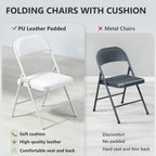 Padded Folding Chairs 4 Pack, PU Leather Folding Chairs for Outside and Indoor, Heavy Duty Portable Foldable Metal Chairs for Home Office, Dorm, Party, Backyard, Patio, White