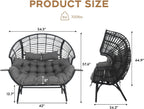 Double Egg Chair with Cup Holder Outdoor Indoor,2 Person Oversized Wicker Lounge Chair with 8” Thicken Cushions & Rain Cover 700lbs for Patio Balcony Porch Living Room