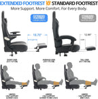 Ergonomic Gaming Chair for Adults - Big and Tall Desk Chair with Lumbar Support and Mechanical Arm Armrests, Comfortable Gamer Computer Chair, Gaming Chairs with Footrest (Grey Leather)