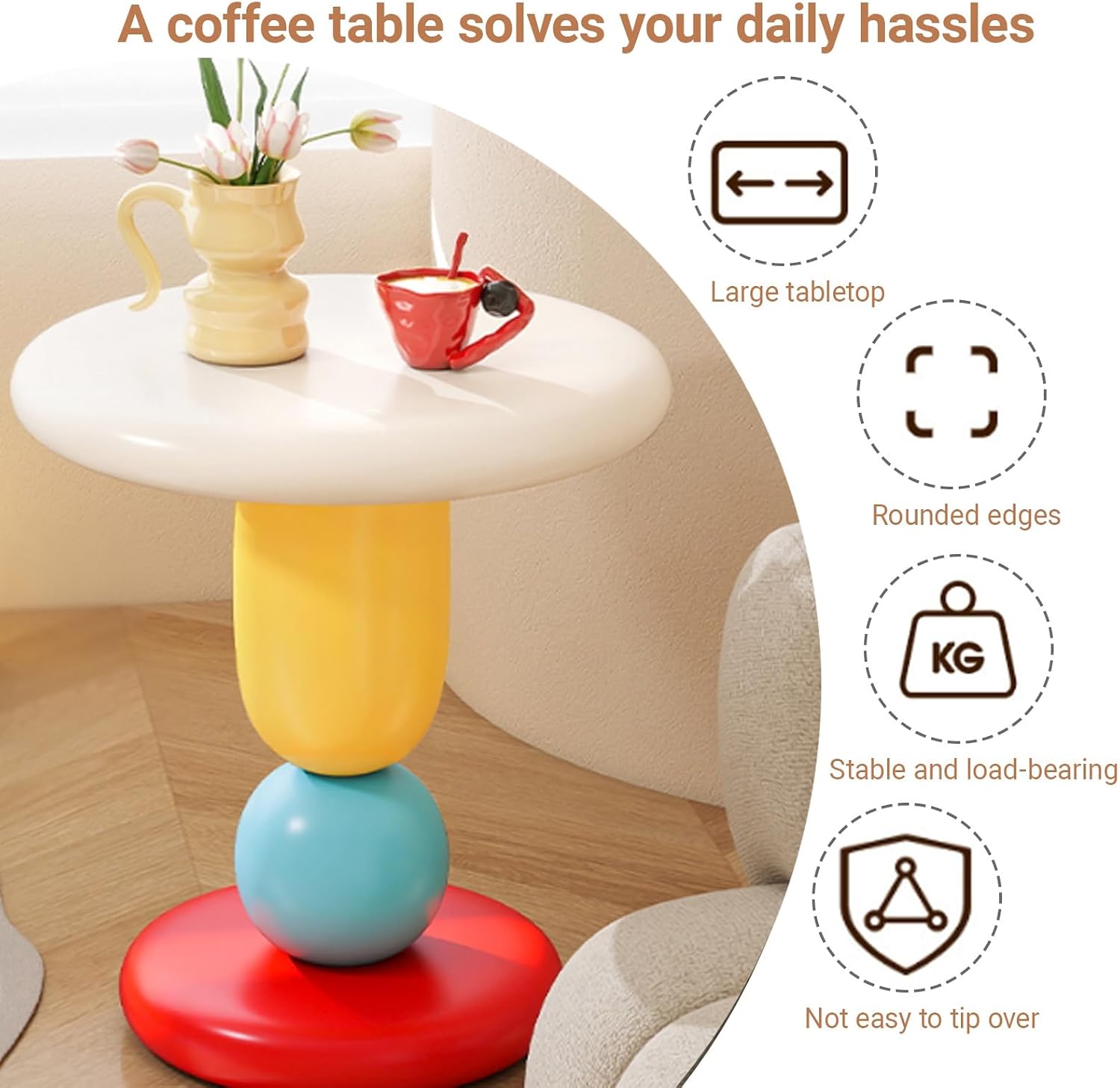 Creative Decorative Resin Side Table Stone Shape, Multifunctional Sofa End Table with Round Spacious Tabletop, Nightstand, Suitable for Living Room, Bedroom, Hotel(Multicolor)