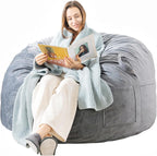 EDUJIN Bean Bag Chair, Memory Foam Bean Bag Chairs for Adults, Soft Velvet Cover, Stylish Beanbag Sofa for Living Room, Convenient Pocket & Pull-Handle Design - 3 Foot, Grey