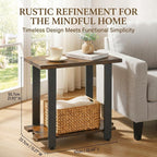 Transitional Narrow End Table, 2-Tier Rustic Side Table with Storage Shelves, Modern Farmhouse Industrial Nightstand for Living Room, Bedroom, Small Spaces, Couch, Rustic Brown