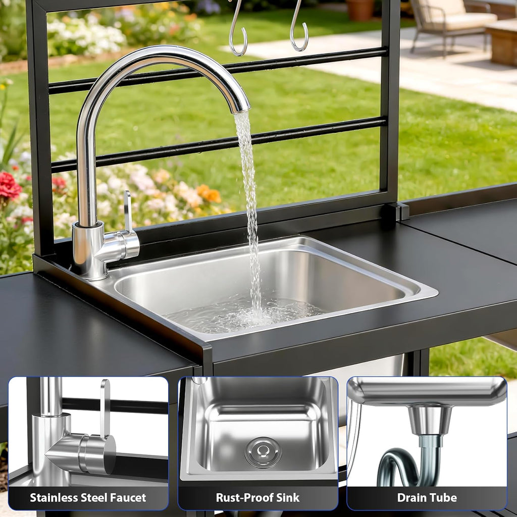 LEVELEVE Modular Outdoor Kitchen Island 5-Piece Set, Aluminum Outdoor Prep Station Grill Cart with Independent Sink, Storage Cabinets & Shelves for Backyard Patio Deck