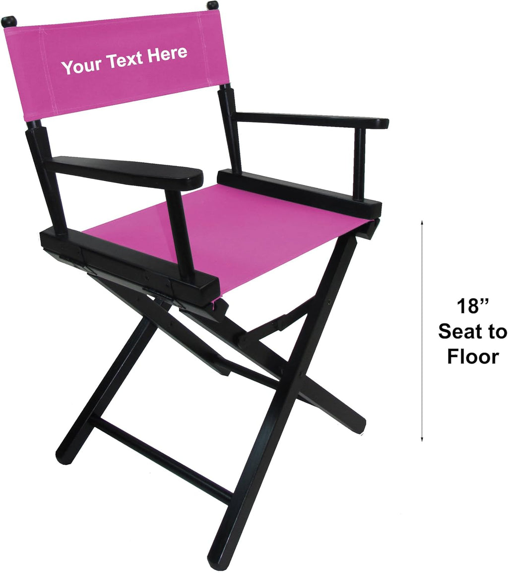 TLT 18" Table Height Folding Director’s Chair – Black Frame – Personalized/Imprinting – Contemporary Style - Pink Canvas