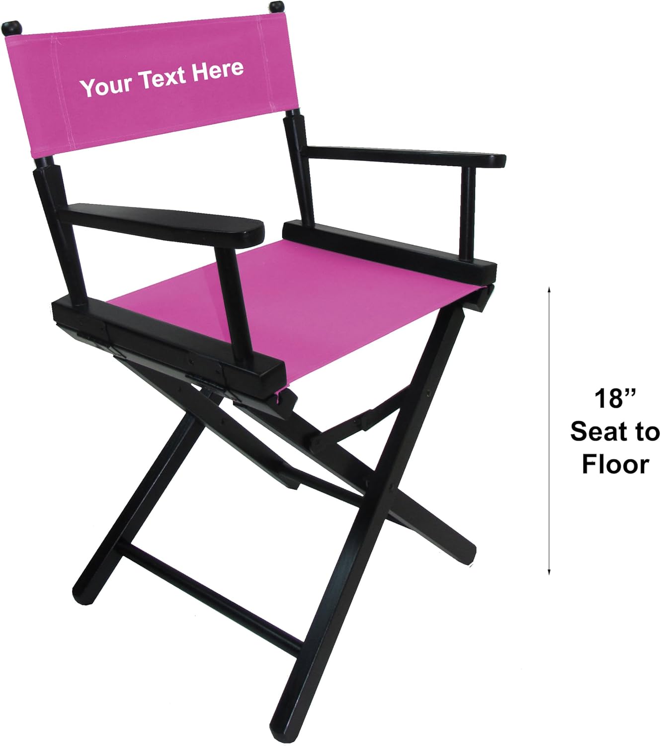 TLT 18" Table Height Folding Director’s Chair – Black Frame – Personalized/Imprinting – Contemporary Style - Pink Canvas