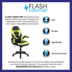 Flash Furniture X10 Gaming Chair Racing Office Ergonomic Computer PC Adjustable Swivel Chair with Flip-up Arms, Neon Green/Black LeatherSoft