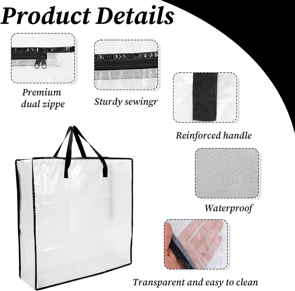 5 Pack Moving Bags, Wreath Storage Bag, Garland Container, Clear Storage Bags with Handles and Zippers Moving Bag for College Carrying, Bedding, Gift Organizer, Under the Bed Storages