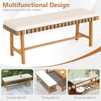Tangkula Acacia Wood Outdoor Bench with Padded Cushion, 48" Long Dining Bench with Washable Zippered Cover, Backless Wooden Entryway Bench, Garden Poolside Porch Balcony Deck Indoor Furniture (1)