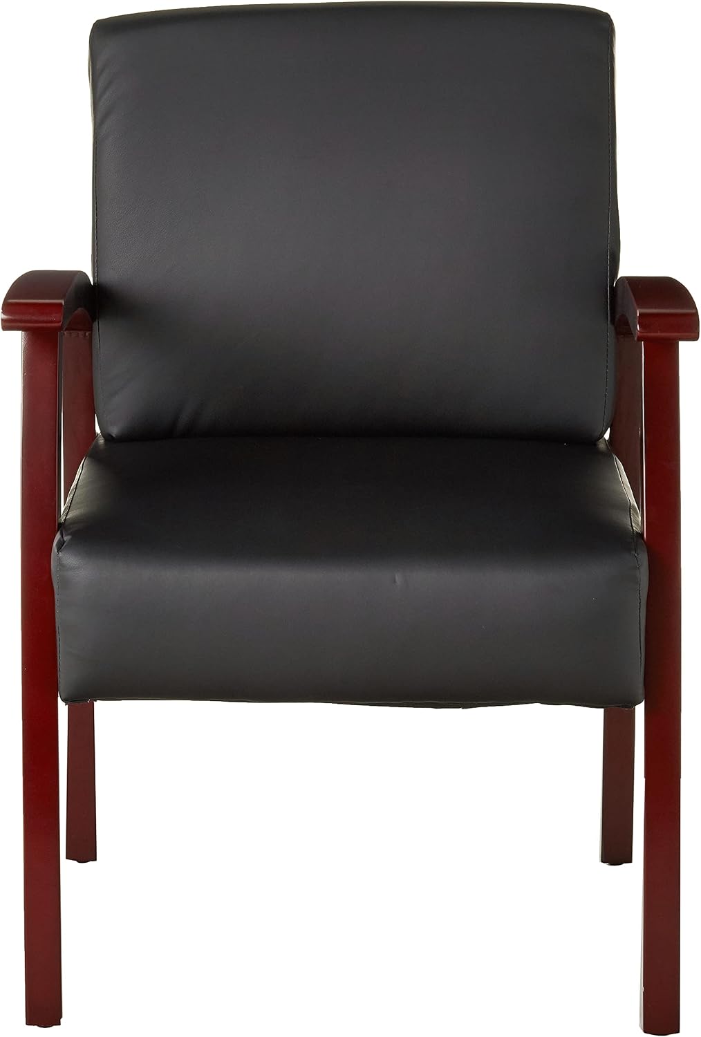 Lorell Black Leather/Wood Frame Guest Chair, Mahogany/Black