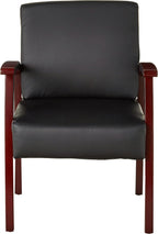 Lorell Black Leather/Wood Frame Guest Chair, Mahogany/Black